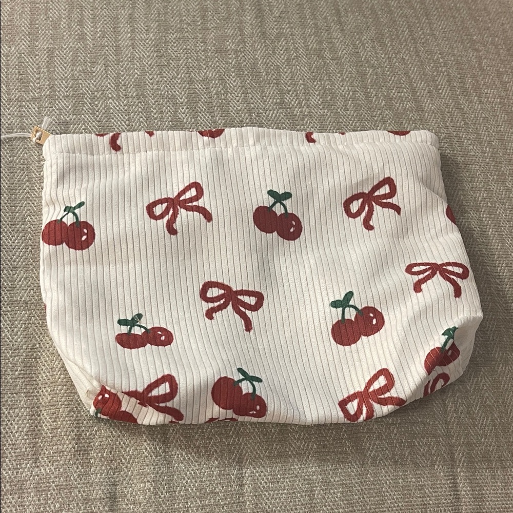 Cherry Print Cosmetic Pouch in Cream and Red